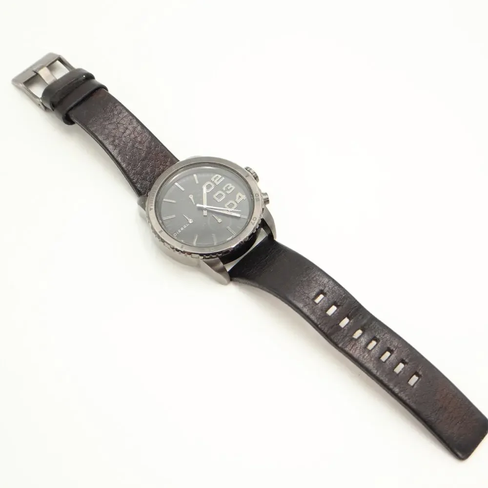 Diesel Mens Gunmetal 42mm Chronograph Watch Leather Strap DZ5329 w New Battery